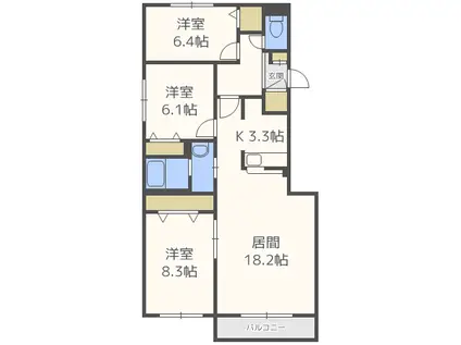 ブールバール(3LDK/3階)の間取り写真