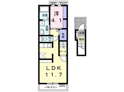 アモーレ今津I(1LDK/2階)の間取り写真