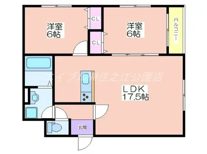 プロスパーコート住吉大社I(2LDK/3階)の間取り写真