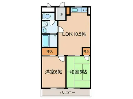 ライズ1番館(2LDK/4階)の間取り写真