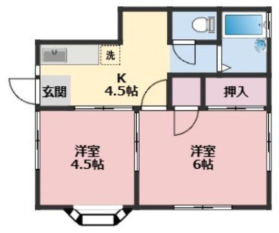 長銀ホワイトハイツ(2K/1階)の間取り写真