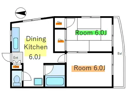 コーポ花(2DK/3階)の間取り写真