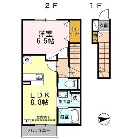 NOBLE(1LDK/2階)の間取り写真