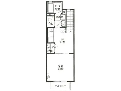 エスポワール参番館(1DK/2階)の間取り写真