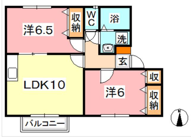 中庄コリーヌ東A棟(2LDK/2階)の間取り写真