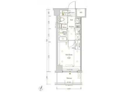 LOG横浜伊勢町(1K/3階)の間取り写真