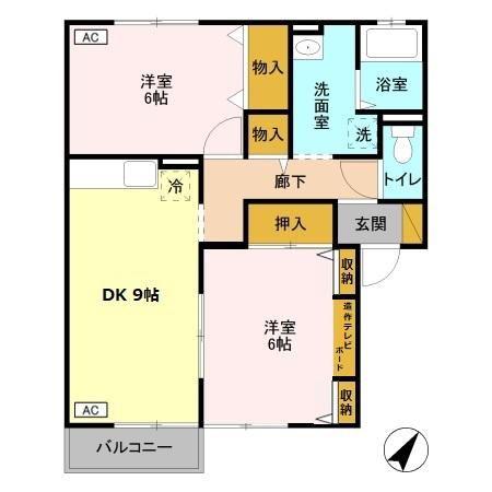 ビュークレスト C(2DK/1階)の間取り写真