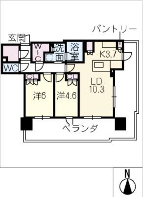 ザ ファインタワー名古屋今池1305(2LDK/13階)の間取り写真