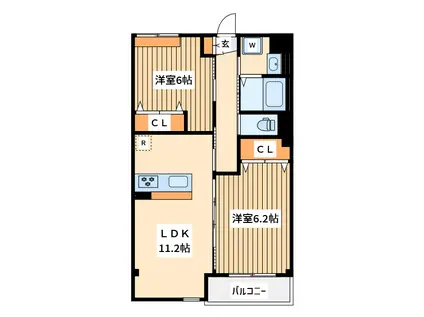 おおたかの森ユニヴァリー エス(2LDK/2階)の間取り写真