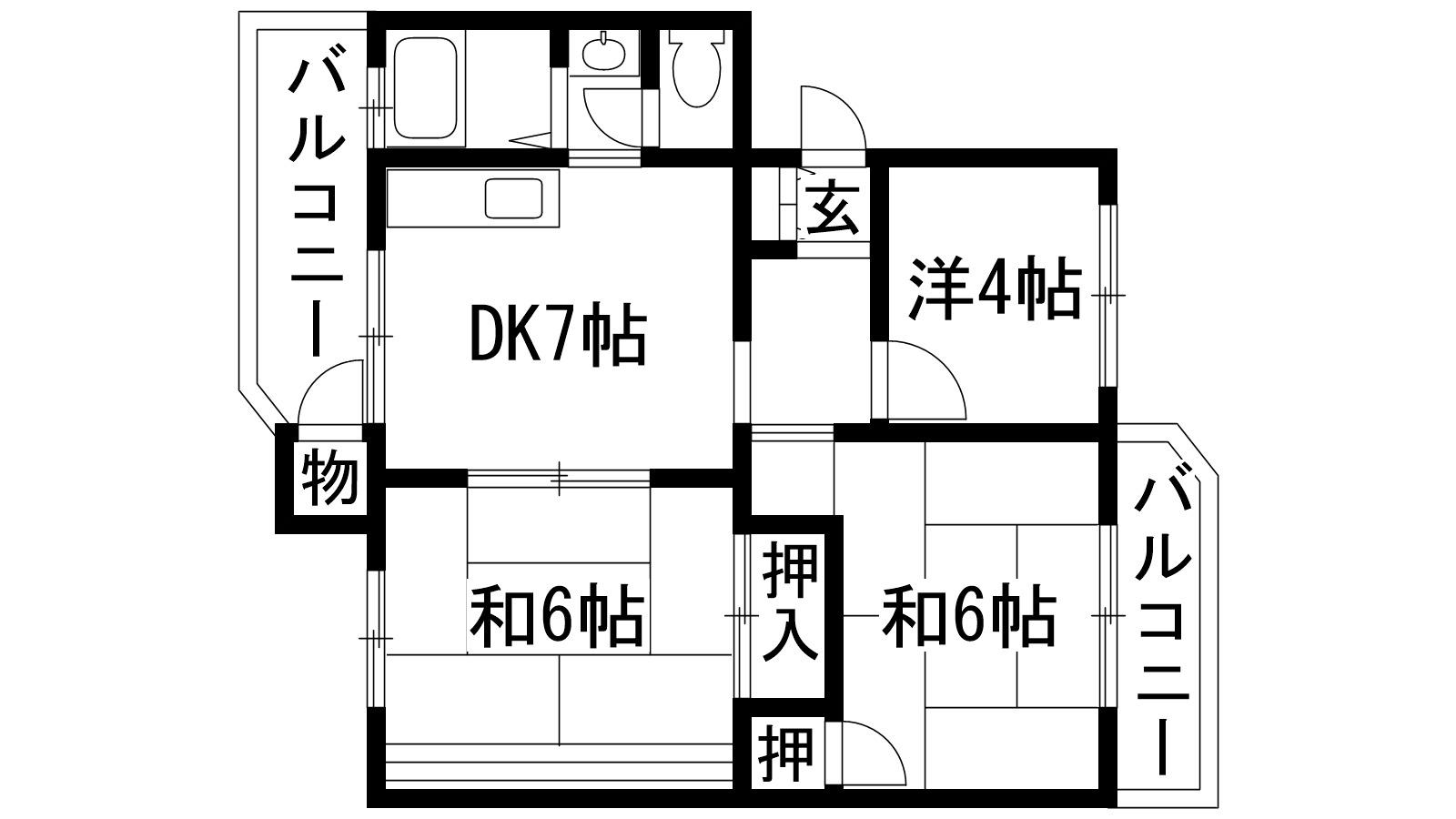 宝塚安倉 1号棟(3DK/3階)の間取り写真