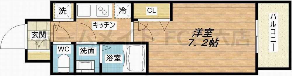 プランドール北浜(1K/4階)の間取り写真