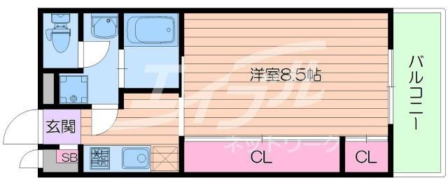 HANATEN イースト(1K/1階)の間取り写真