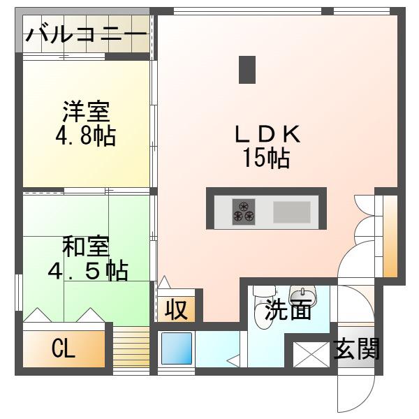 ソレイユ王塚台(2LDK/1階)の間取り写真