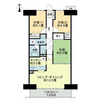 エミナンスリバーステージ仙台南(3LDK/8階)の間取り写真