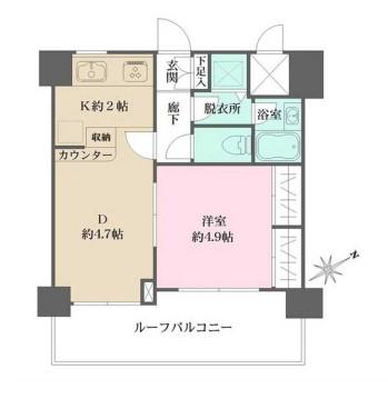 ウィン千駄木(1DK/10階)の間取り写真