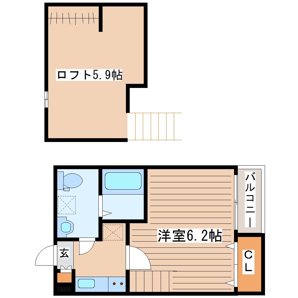 ヴィラージュ小田原(1K/2階)の間取り写真
