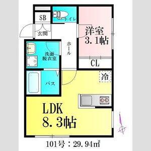 アプリーレ北仙台(1LDK/1階)の間取り写真