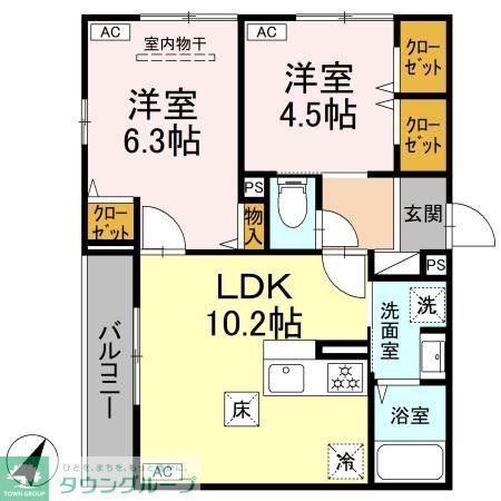 フラクタス湘南茅ヶ崎(2LDK/2階)の間取り写真