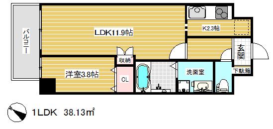 ケーエムエス新生水木通(1LDK/4階)の間取り写真