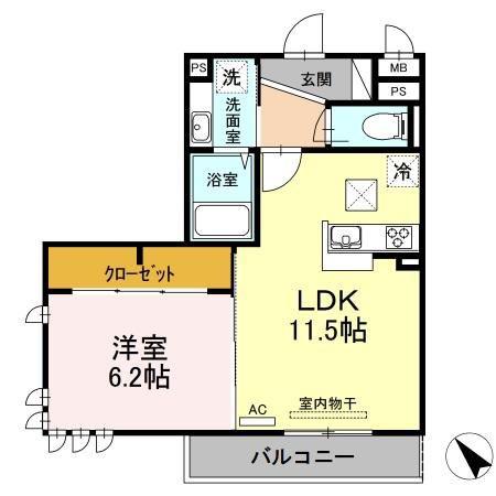 ブショーフレーグランス(1LDK/1階)の間取り写真