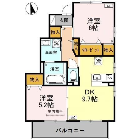 パークコート F(2DK/1階)の間取り写真
