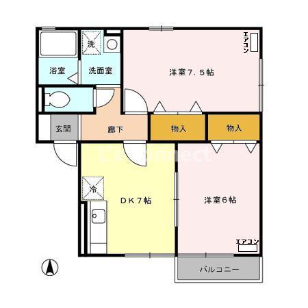 コゥジィコートB(2DK/2階)の間取り写真