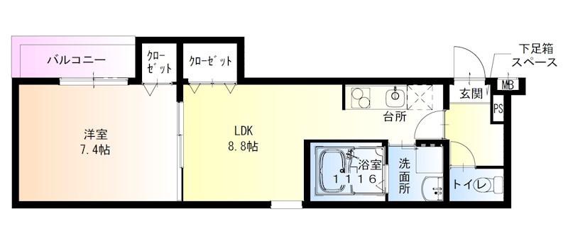 フジパレス長洲公園3番館(1LDK/2階)の間取り写真