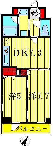 アクトヒルズ金町(2DK/6階)の間取り写真