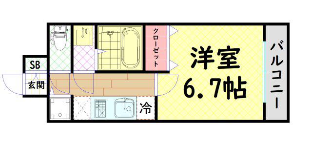 LAV心斎橋ウエスト(1K/15階)の間取り写真