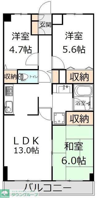 木崎台マンション(3LDK/5階)の間取り写真