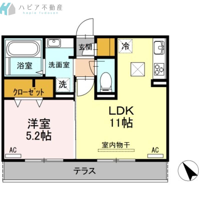 ルネス花岡(1LDK/1階)の間取り写真