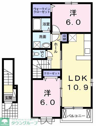 フランメゾンII(2LDK/2階)の間取り写真