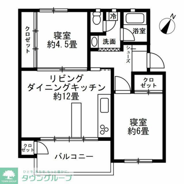 たまプラーザ団地1-2(2LDK/4階)の間取り写真