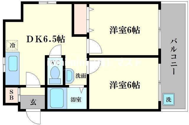 ヴィラウエストなんば(2DK/4階)の間取り写真