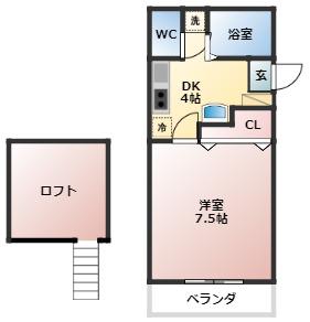ベルクルール(1K/2階)の間取り写真