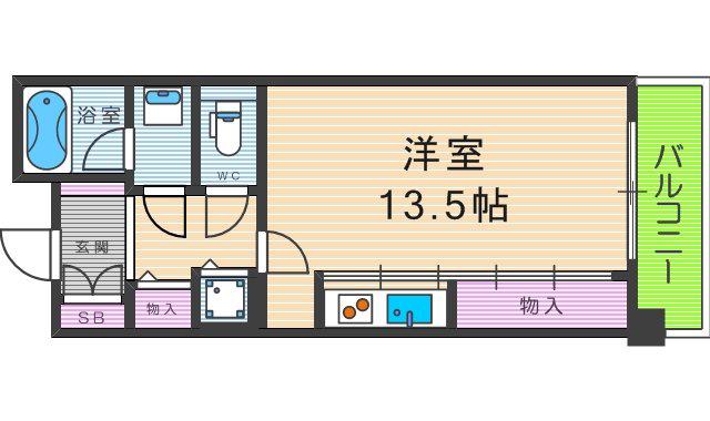 ロイヤルパークス桃坂(ワンルーム/13階)の間取り写真