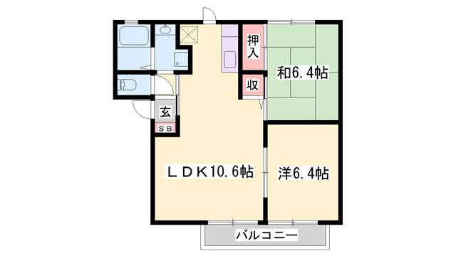 コスモスハイツB(2LDK/1階)の間取り写真