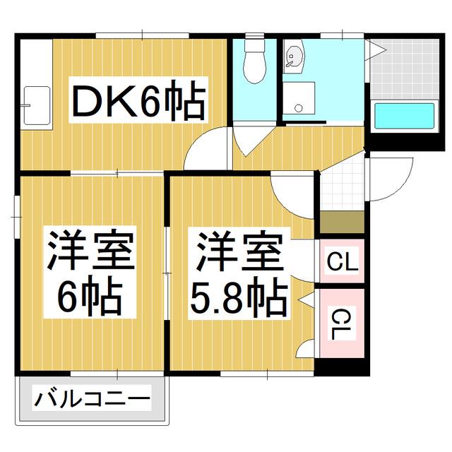 ディアス サンライト B(2DK/1階)の間取り写真