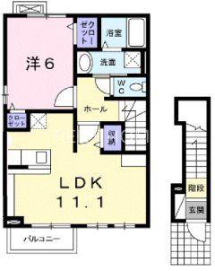 グリーン・ヴィラI(1LDK/2階)の間取り写真