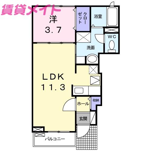 ルーカスIII(1LDK/1階)の間取り写真