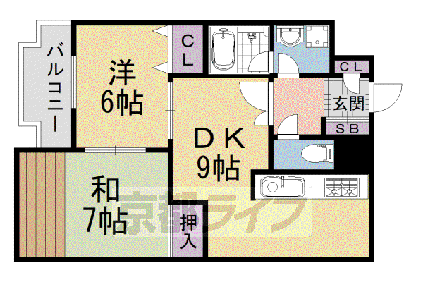 エイブル創久五条大宮(2DK/4階)の間取り写真