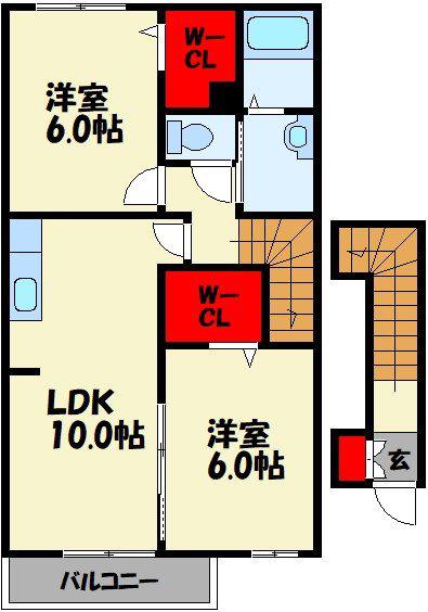グリーンヒルガーデンB棟(2LDK/2階)の間取り写真
