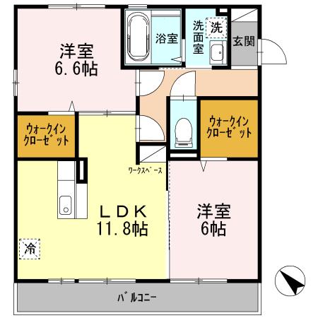 グランソーレ2(2LDK/2階)の間取り写真