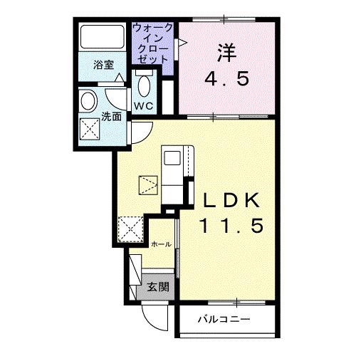 グリーンアップル(1LDK/1階)の間取り写真