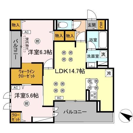 GRANDVALLEY 博多(2LDK/2階)の間取り写真