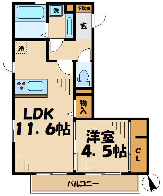アムール(1LDK/2階)の間取り写真