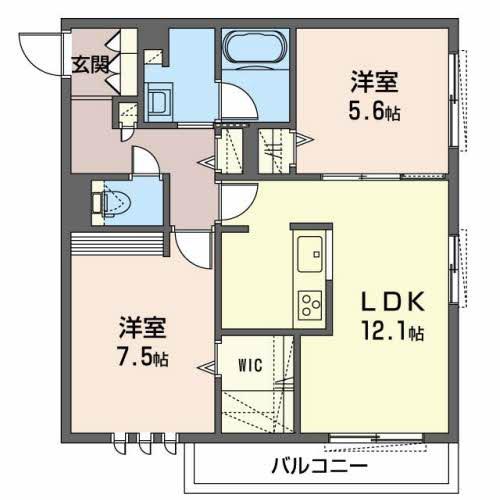 シャーメゾン飾磨区細江(2LDK/2階)の間取り写真