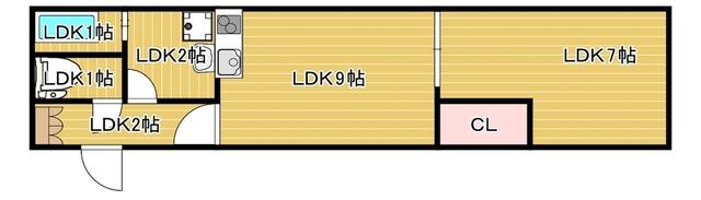 プロスペール南片江(1LDK/2階)の間取り写真