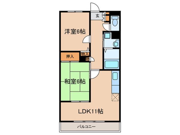 レジオンドヌール(2LDK/2階)の間取り写真