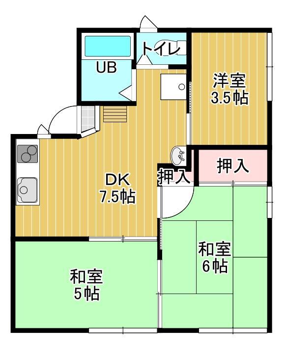 アーバンA(3DK/1階)の間取り写真